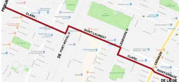 Travaux sur clark et st-laurent carte